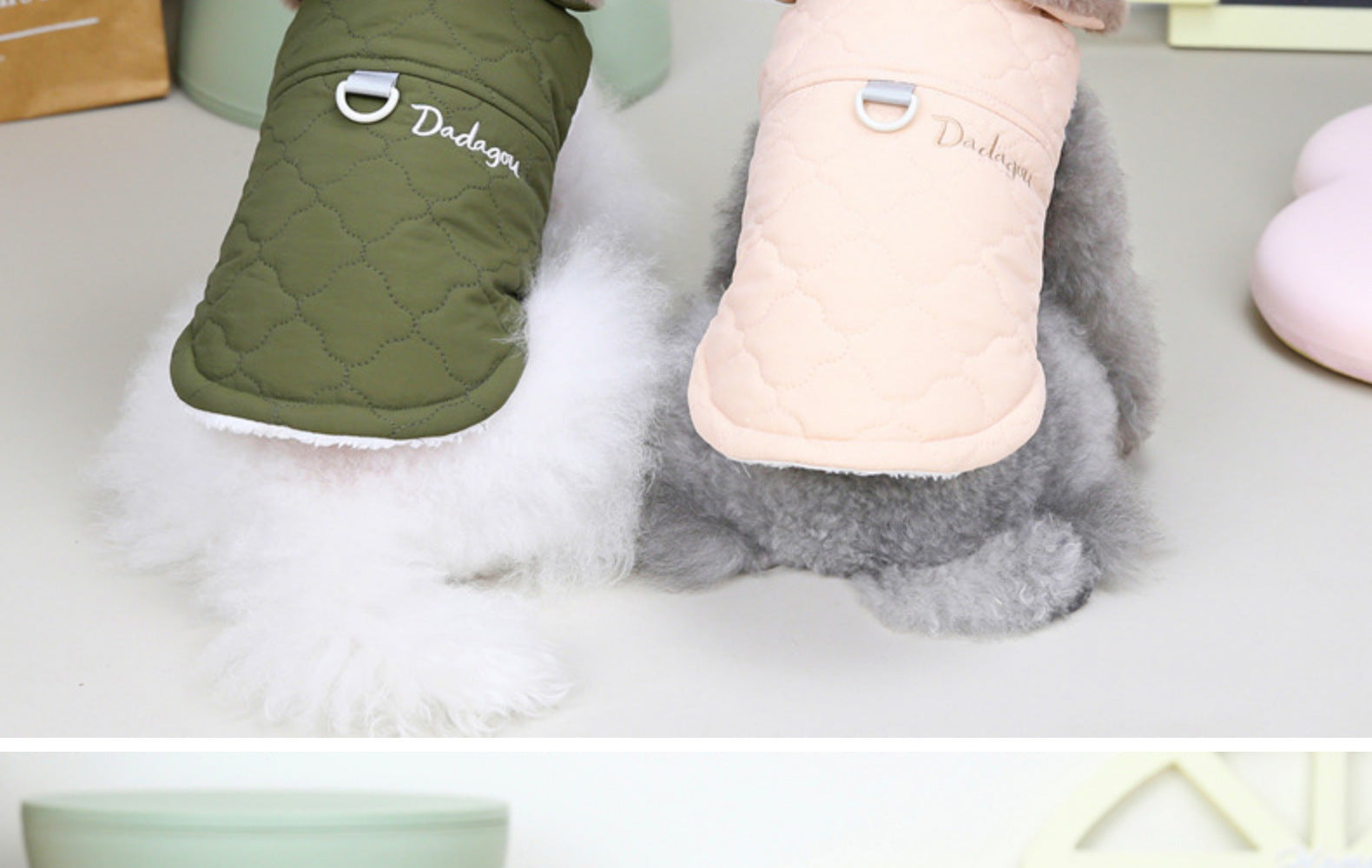 KFX-0949949 Cotton Dog Coat with Fur Collar in Green, Pink, and Purplish Blue - Available in S to XXL