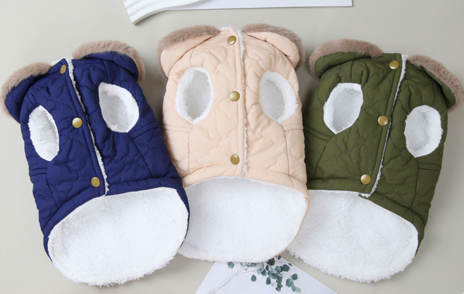 KFX-0949949 Cotton Dog Coat with Fur Collar in Green, Pink, and Purplish Blue - Available in S to XXL
