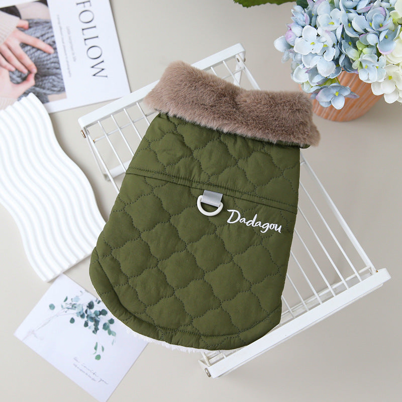 KFX-0949949 Cotton Dog Coat with Fur Collar in Green, Pink, and Purplish Blue - Available in S to XXL