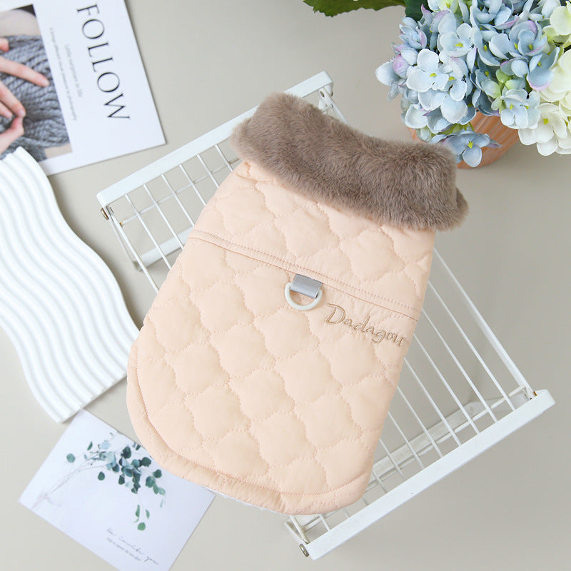 KFX-0949949 Cotton Dog Coat with Fur Collar in Green, Pink, and Purplish Blue - Available in S to XXL