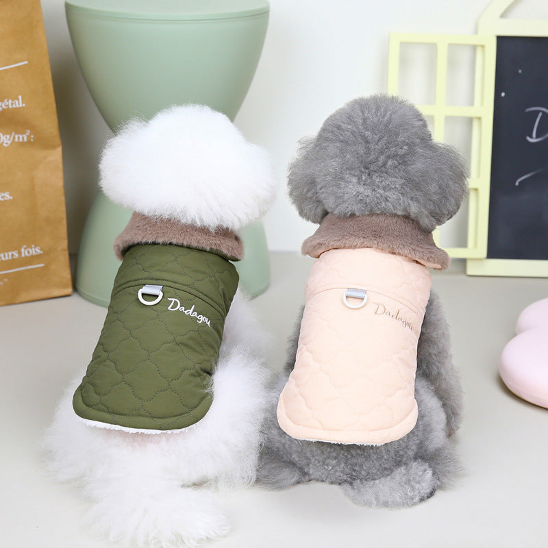 KFX-0949949 Cotton Dog Coat with Fur Collar in Green, Pink, and Purplish Blue - Available in S to XXL