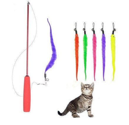 KFX-0950333 Telescopic Cat Wand Toy with Glass Fiber and Plush, Extends to 98cm