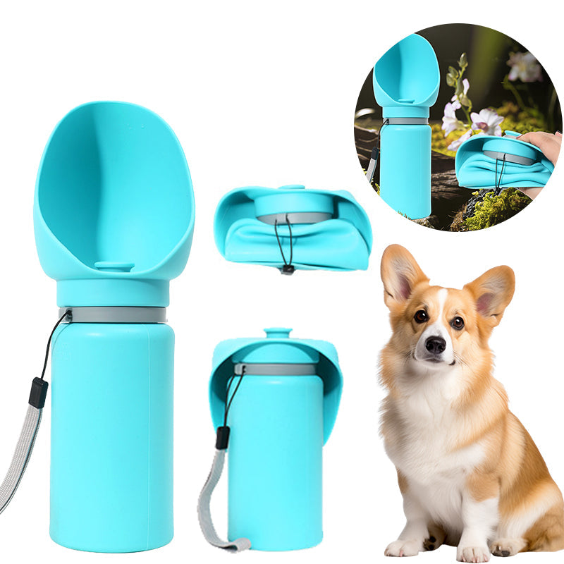 KFX-0951357 Portable Folding Pet Water Bottle | BPA-Free Silicone Drinking Dispenser for Dogs and Cats - 550ml