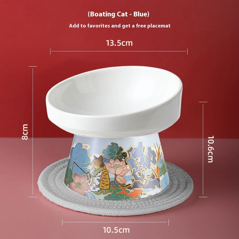 KFX-0951485 Ceramic Cat Bowl with Elevated Legs - Available in Medium Blue and Large Red