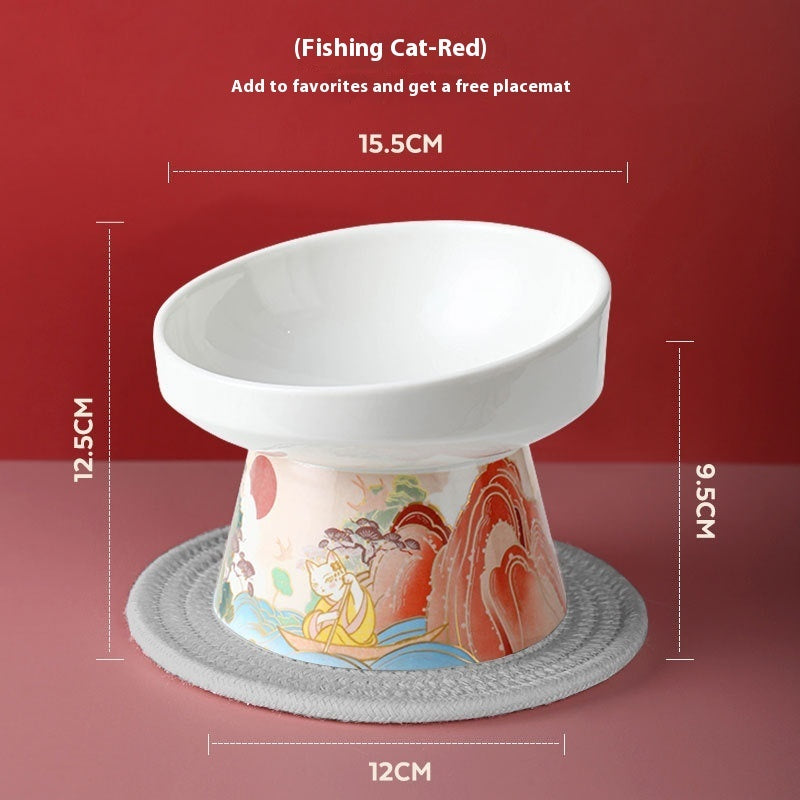 KFX-0951485 Ceramic Cat Bowl with Elevated Legs - Available in Medium Blue and Large Red