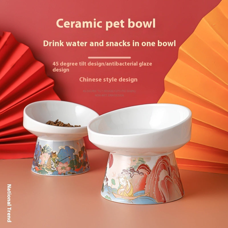 KFX-0951485 Ceramic Cat Bowl with Elevated Legs - Available in Medium Blue and Large Red