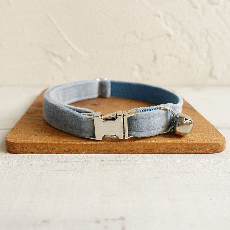 KFX-0953277 Sky Blue Thick Velvet Cat Collar - Soft and Comfortable Polyester Design