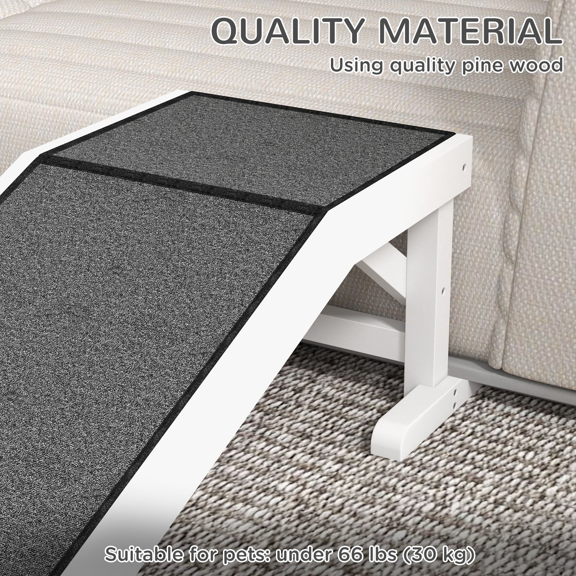 KFX-0956733 49" Non-Slip Pet Ramp for Dogs and Cats, High-Quality Pine Wood with Carpet Surface
