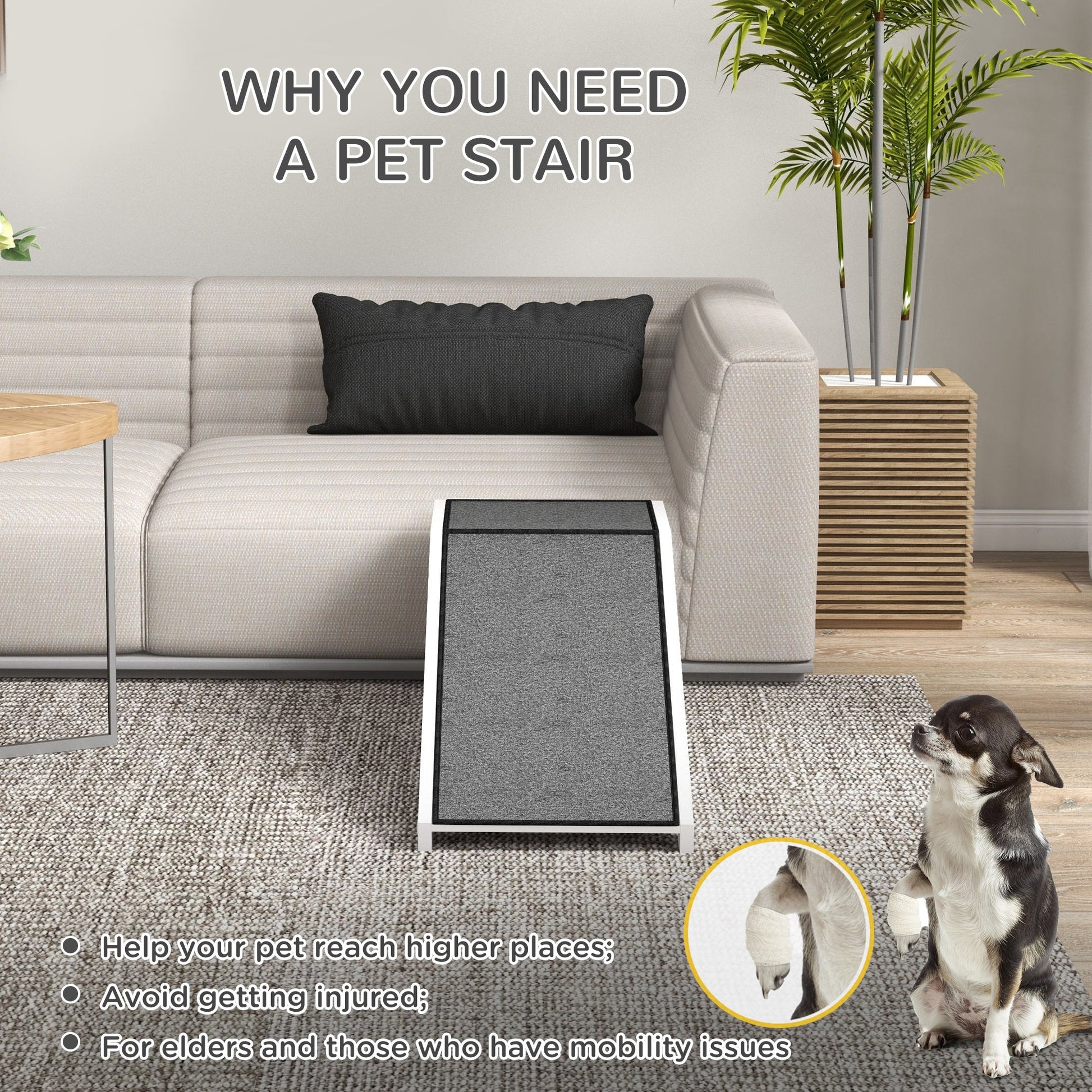 KFX-0956733 49" Non-Slip Pet Ramp for Dogs and Cats, High-Quality Pine Wood with Carpet Surface