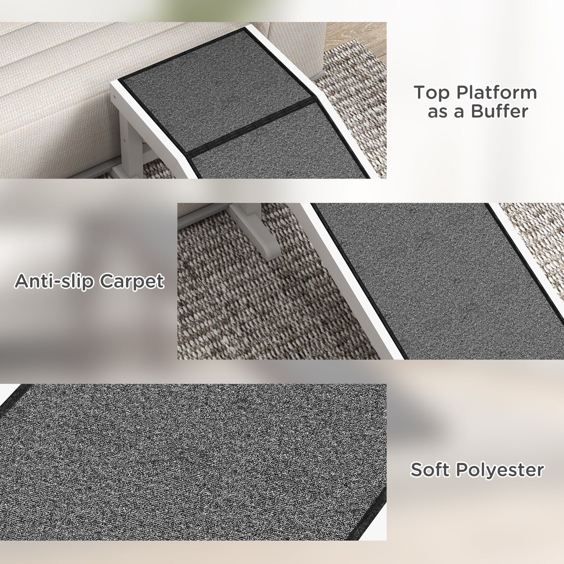 KFX-0956733 49" Non-Slip Pet Ramp for Dogs and Cats, High-Quality Pine Wood with Carpet Surface