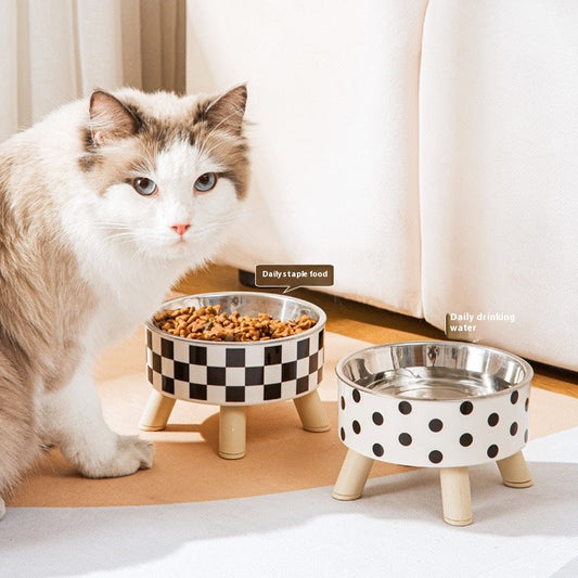 KFX-0957245 Tall Stainless Steel Pet Bowl for Cats and Dogs - Non-Slip Anti-Tumble Design, Large Capacity