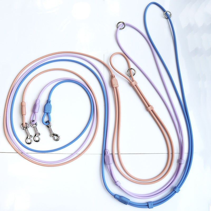 KFX-0960317 Hand-Held Pet Leash in Moonlight Blue, Pink, and Purple - 2.4m PVC Rope