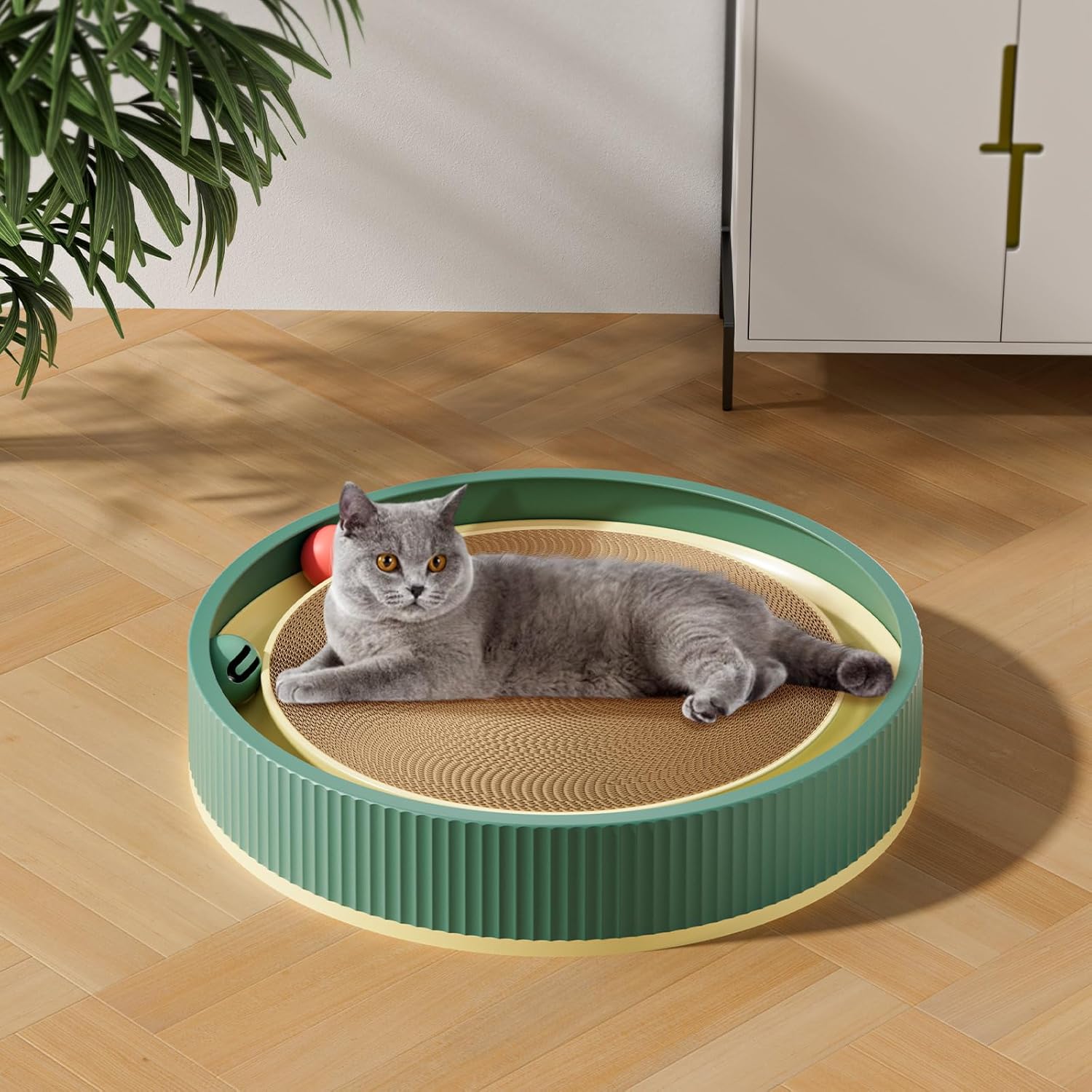 KFX-0964285 Large Cat Scratching Board with Track and Plush Ball - Eco-Friendly Cardboard Scratcher for Indoor Cats