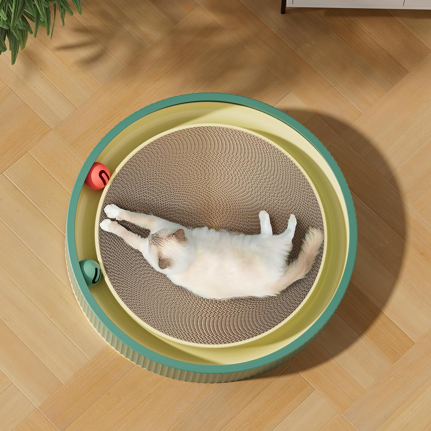 KFX-0964285 Large Cat Scratching Board with Track and Plush Ball - Eco-Friendly Cardboard Scratcher for Indoor Cats