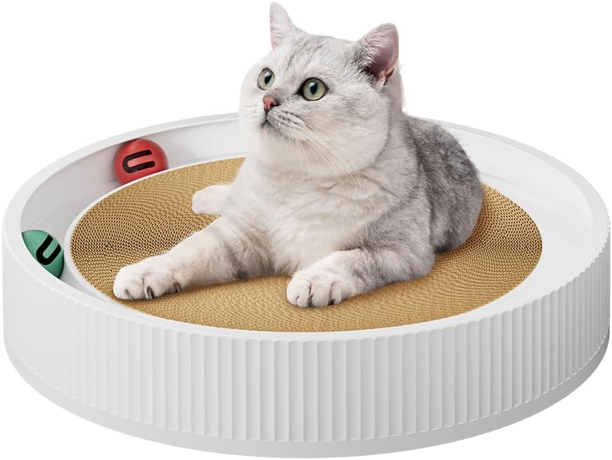 KFX-0964285 Large Cat Scratching Board with Track and Plush Ball - Eco-Friendly Cardboard Scratcher for Indoor Cats