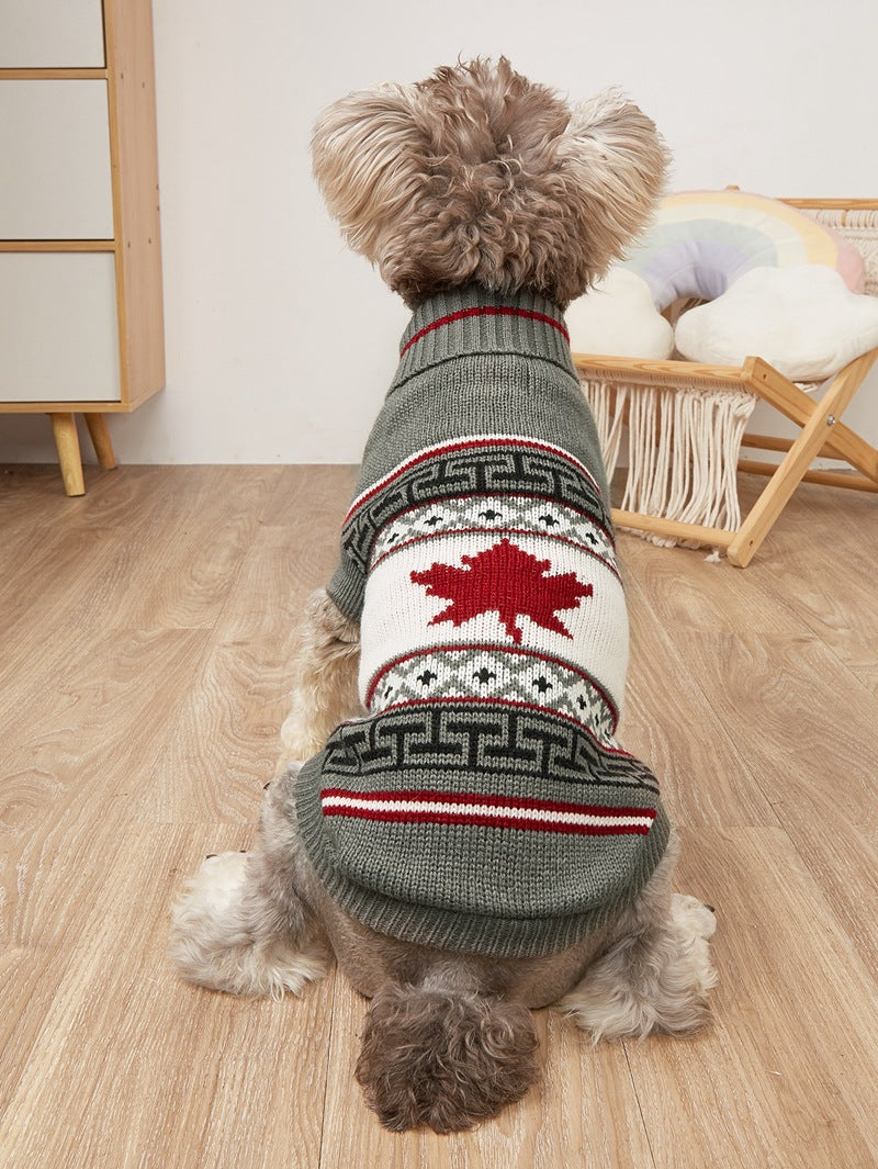 KFX-0964797 Cozy Knitted Gray Deer Pet Sweater for Holiday Seasons