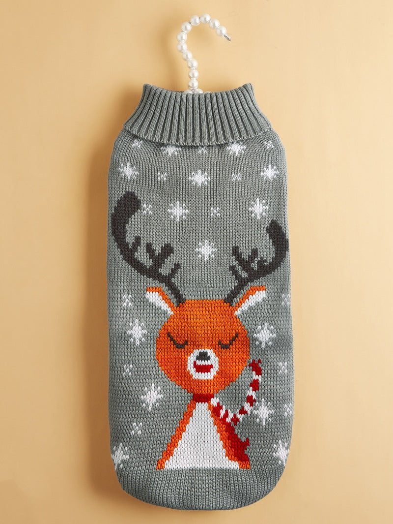 KFX-0964797 Cozy Knitted Gray Deer Pet Sweater for Holiday Seasons