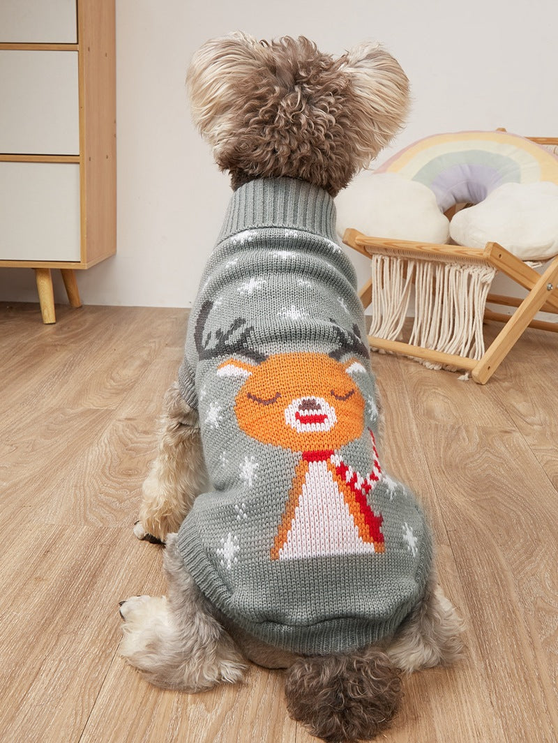 KFX-0964797 Cozy Knitted Gray Deer Pet Sweater for Holiday Seasons