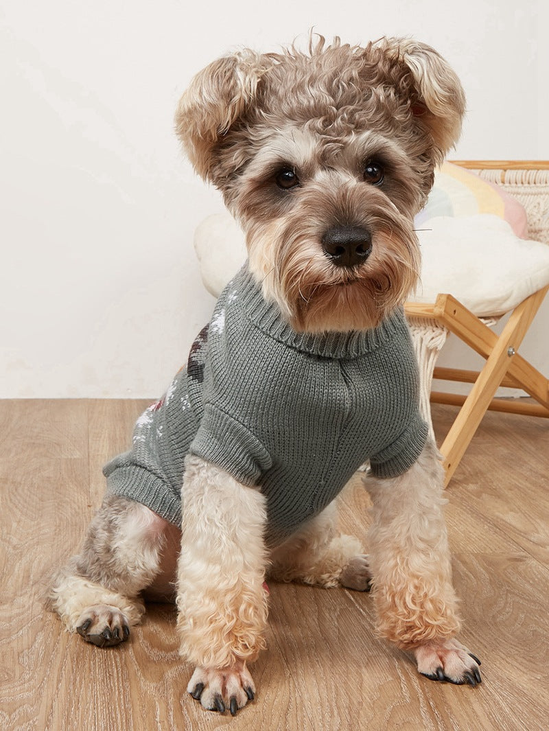 KFX-0964797 Cozy Knitted Gray Deer Pet Sweater for Holiday Seasons