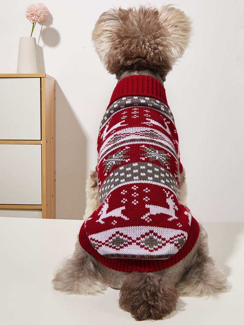 KFX-0964797 Cozy Knitted Gray Deer Pet Sweater for Holiday Seasons