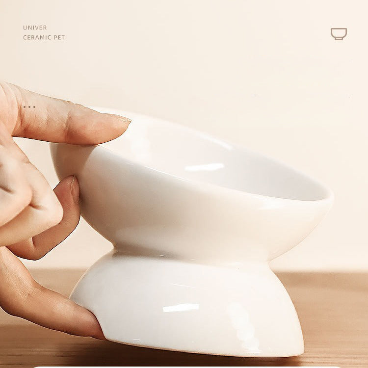 KFX-0966973 Ceramic Cat Bowl with Oblique Design for Comfortable Feeding and Water Access