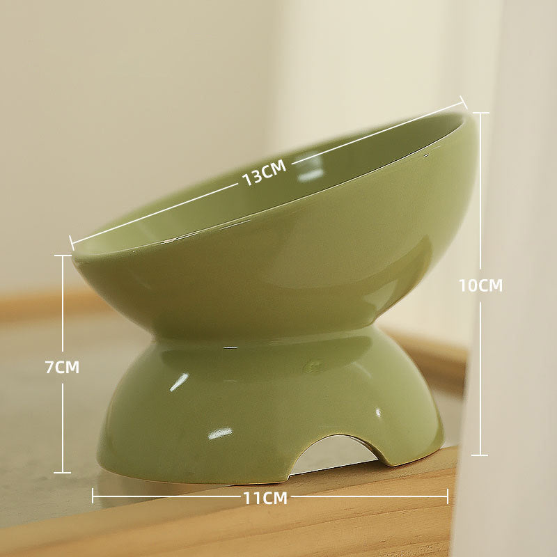 KFX-0966973 Ceramic Cat Bowl with Oblique Design for Comfortable Feeding and Water Access