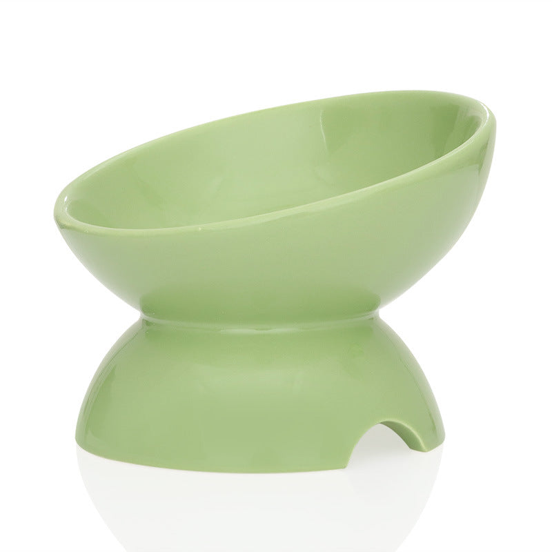KFX-0966973 Ceramic Cat Bowl with Oblique Design for Comfortable Feeding and Water Access