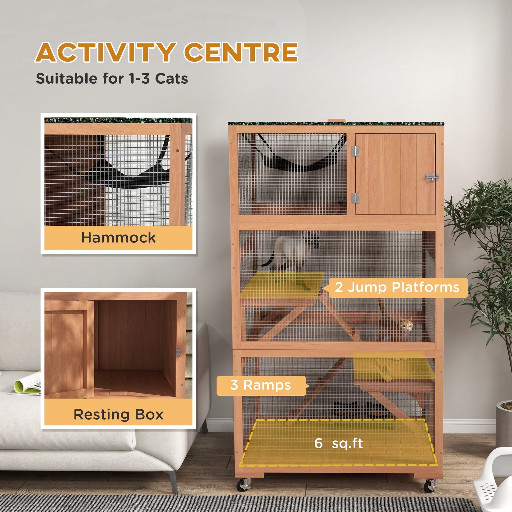 KFX-0970813 Outdoor Cat Enclosure with Hammock and Ramp on Wheels - Fits Multiple Cats