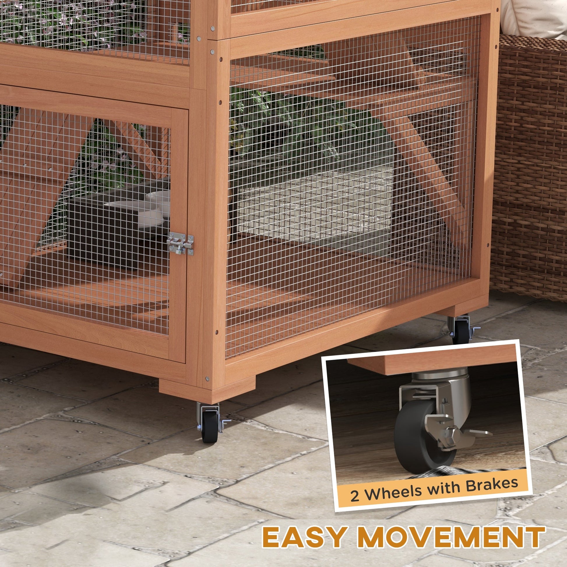 KFX-0970813 Outdoor Cat Enclosure with Hammock and Ramp on Wheels - Fits Multiple Cats