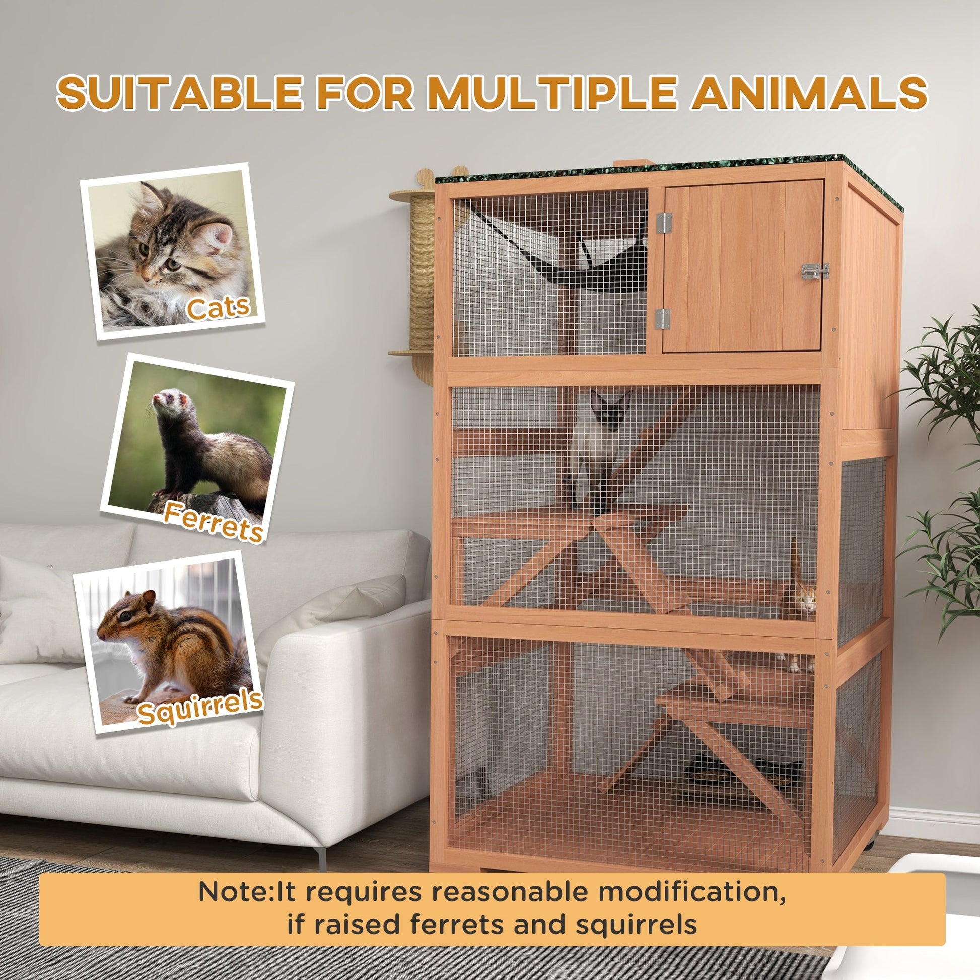 KFX-0970813 Outdoor Cat Enclosure with Hammock and Ramp on Wheels - Fits Multiple Cats