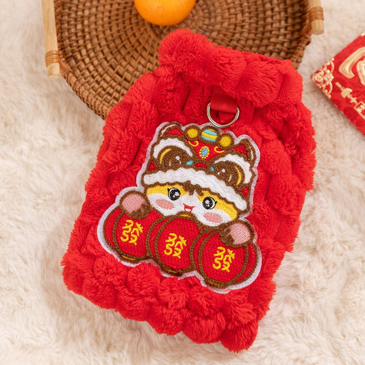 KFX-0971325 Lunar New Year Lion Dance Pet Vest for Small Dogs and Cats - Cozy Fleece Coat with Leash Ring