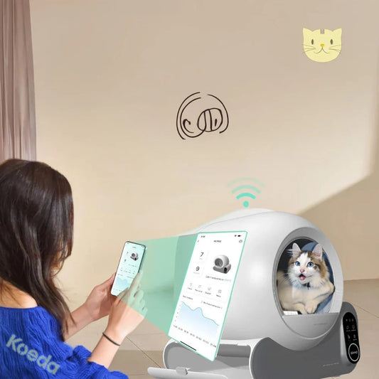 KFX-097235 Smart Self-Cleaning Cat Litter Box with Odor Control and App Monitoring, 66L Capacity