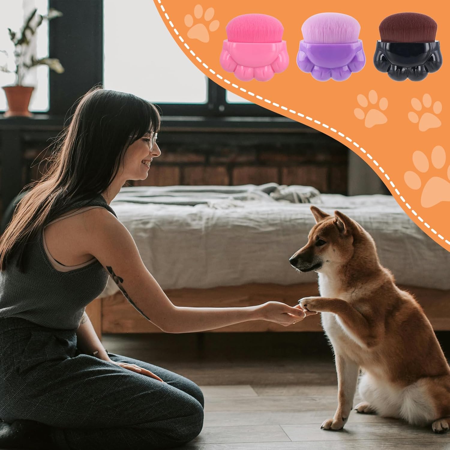 KFX-0974013 Pet Paw Balm Brush Set - 3 Pack for Dogs and Cats, Soft Fiber Brush with Cute Paw Design, Ideal for Paw Care and Skincare
