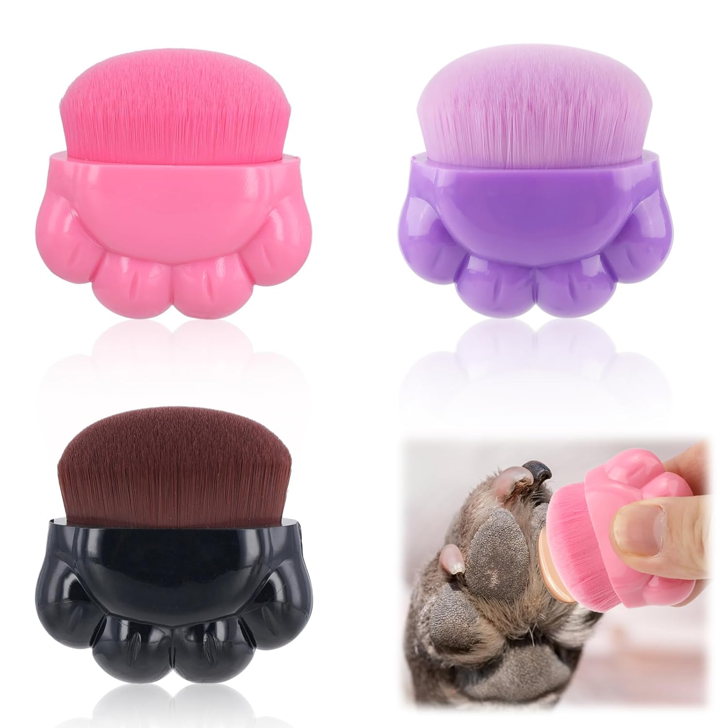 KFX-0974013 Pet Paw Balm Brush Set - 3 Pack for Dogs and Cats, Soft Fiber Brush with Cute Paw Design, Ideal for Paw Care and Skincare
