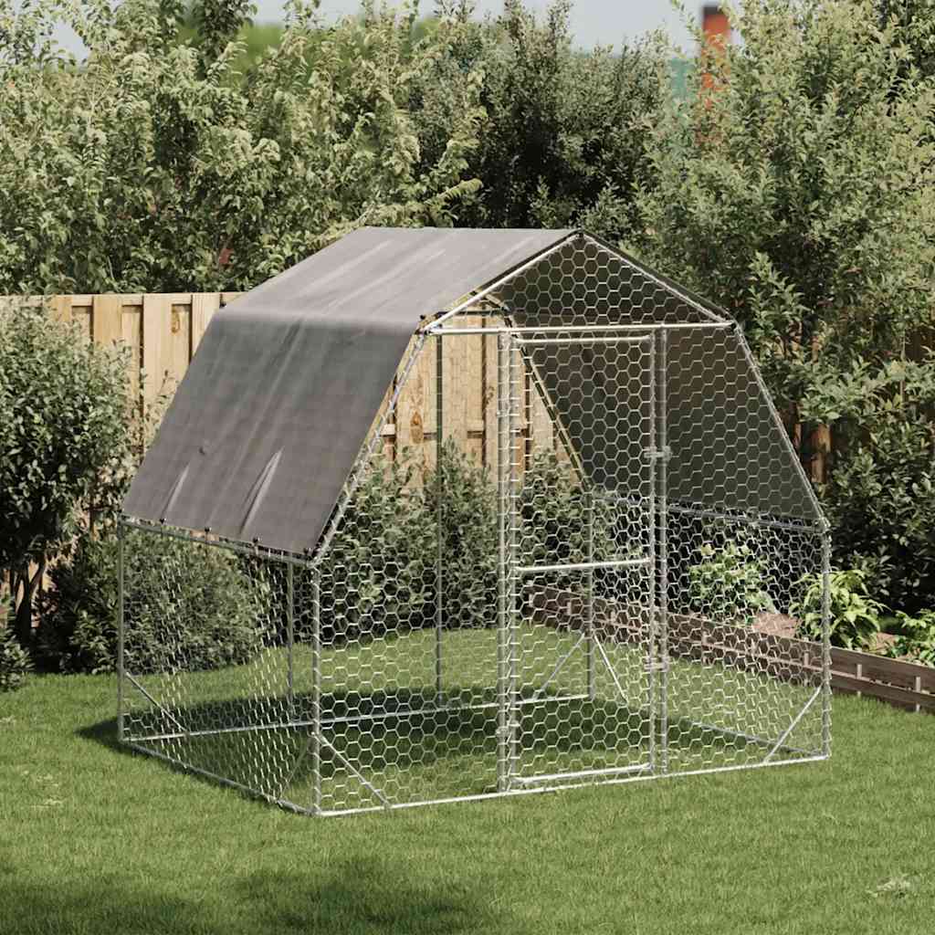 KFX-0974141 Galvanized Steel Chicken Coop - Spacious 2.5x2x2.25 m Run for Chickens and Small Animals
