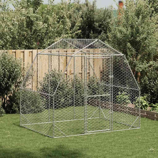 KFX-0974141 Galvanized Steel Chicken Coop - Spacious 2.5x2x2.25 m Run for Chickens and Small Animals
