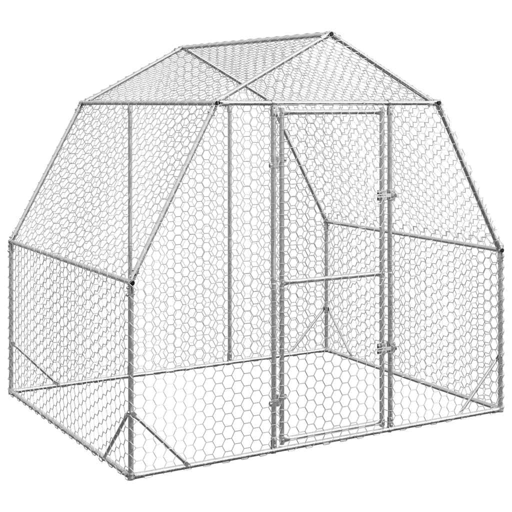 KFX-0974141 Galvanized Steel Chicken Coop - Spacious 2.5x2x2.25 m Run for Chickens and Small Animals