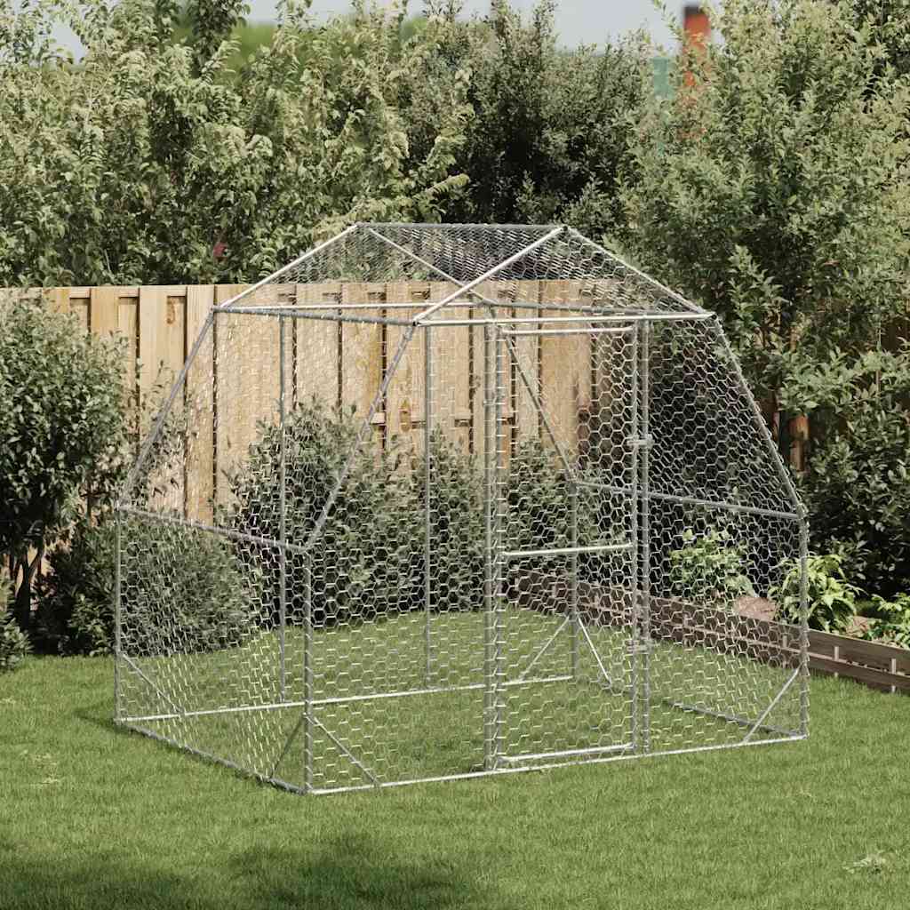 KFX-0974141 Galvanized Steel Chicken Coop - Spacious 2.5x2x2.25 m Run for Chickens and Small Animals
