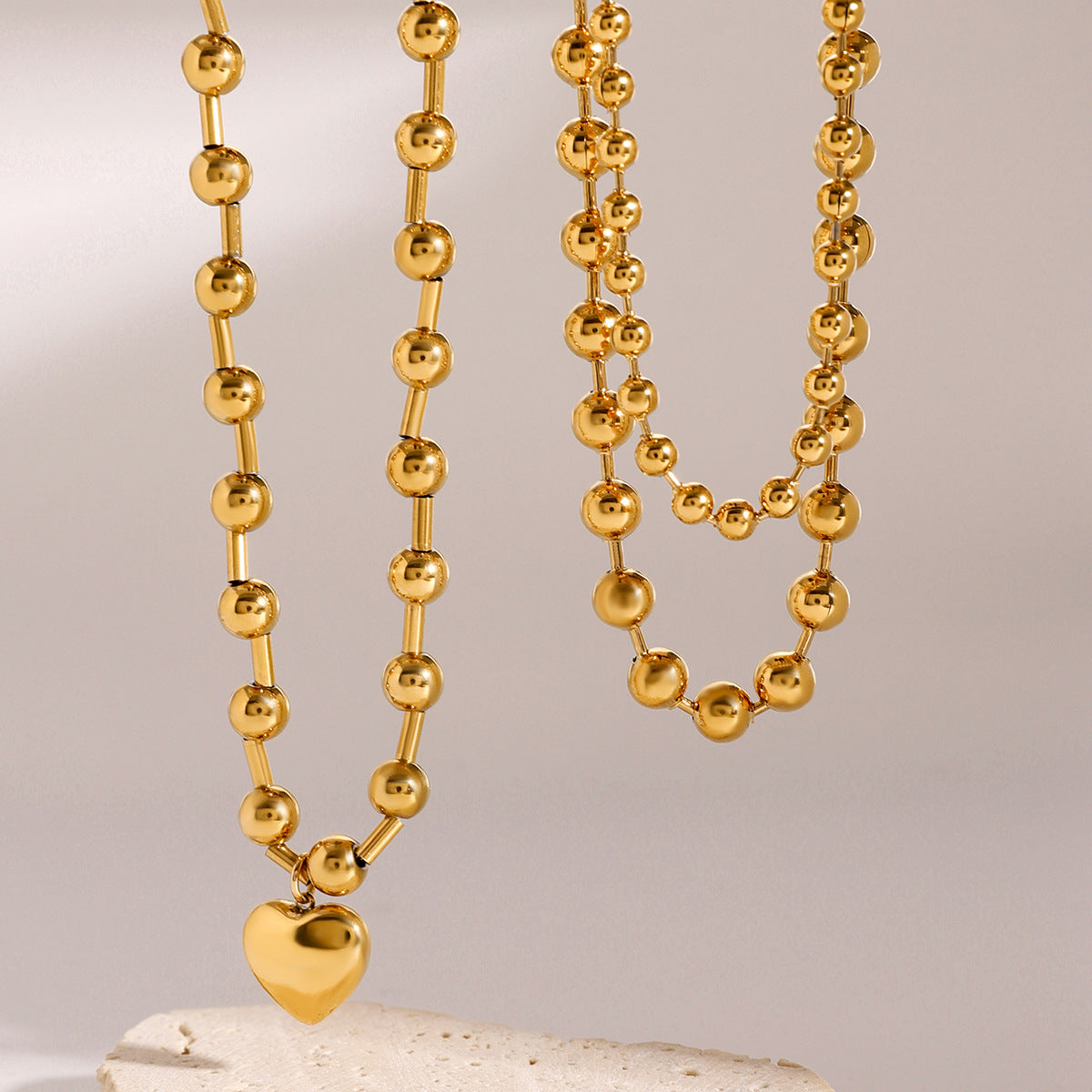 KFX-0975165 Stainless Steel Beaded Love Necklace with 18k Gold Clavicle Chain for Women