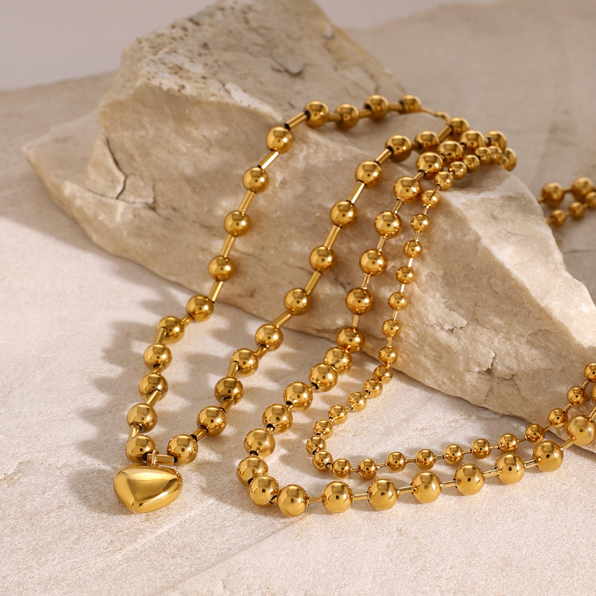 KFX-0975165 Stainless Steel Beaded Love Necklace with 18k Gold Clavicle Chain for Women