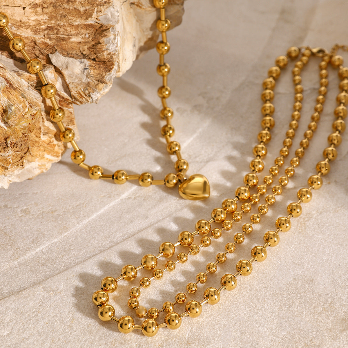 KFX-0975165 Stainless Steel Beaded Love Necklace with 18k Gold Clavicle Chain for Women