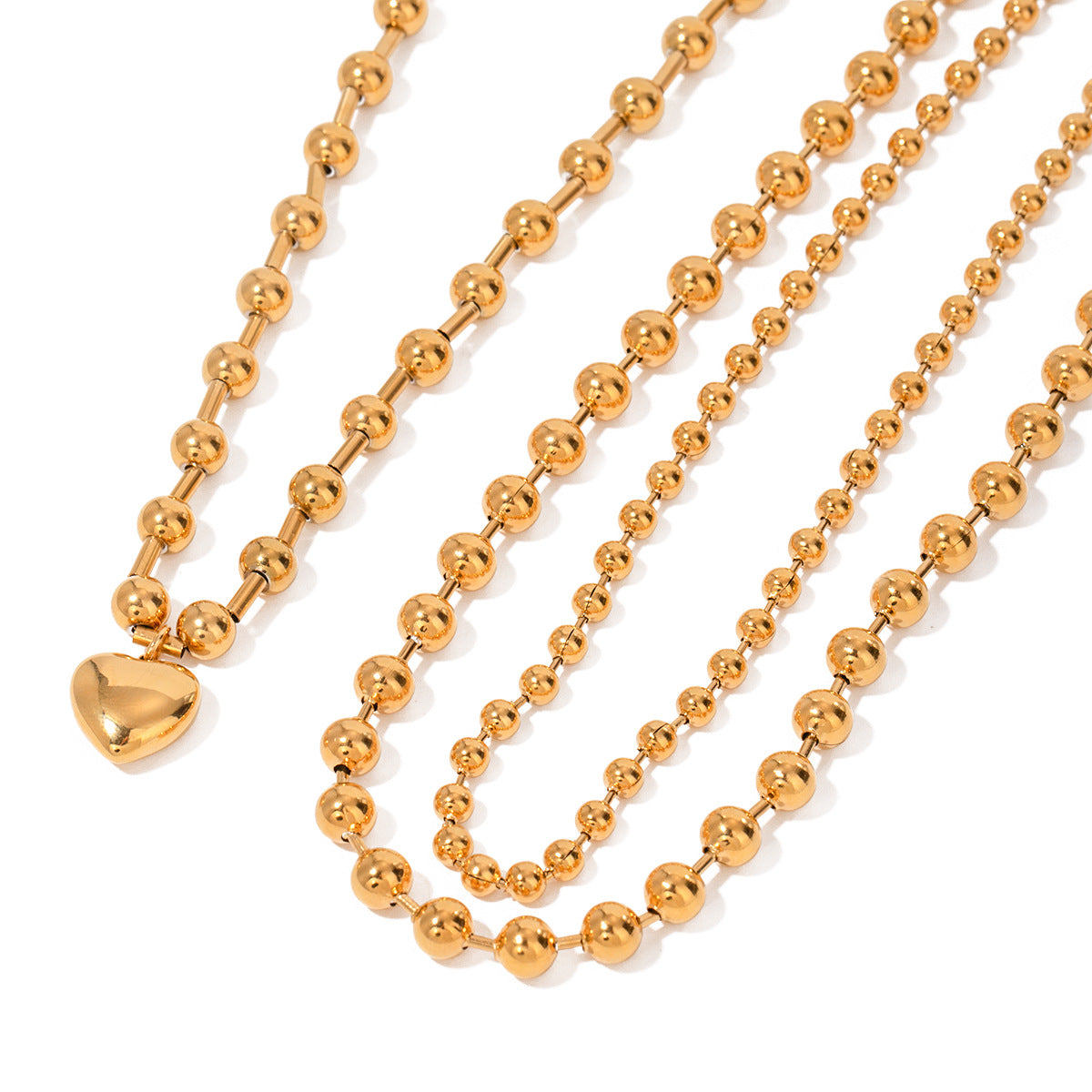 KFX-0975165 Stainless Steel Beaded Love Necklace with 18k Gold Clavicle Chain for Women
