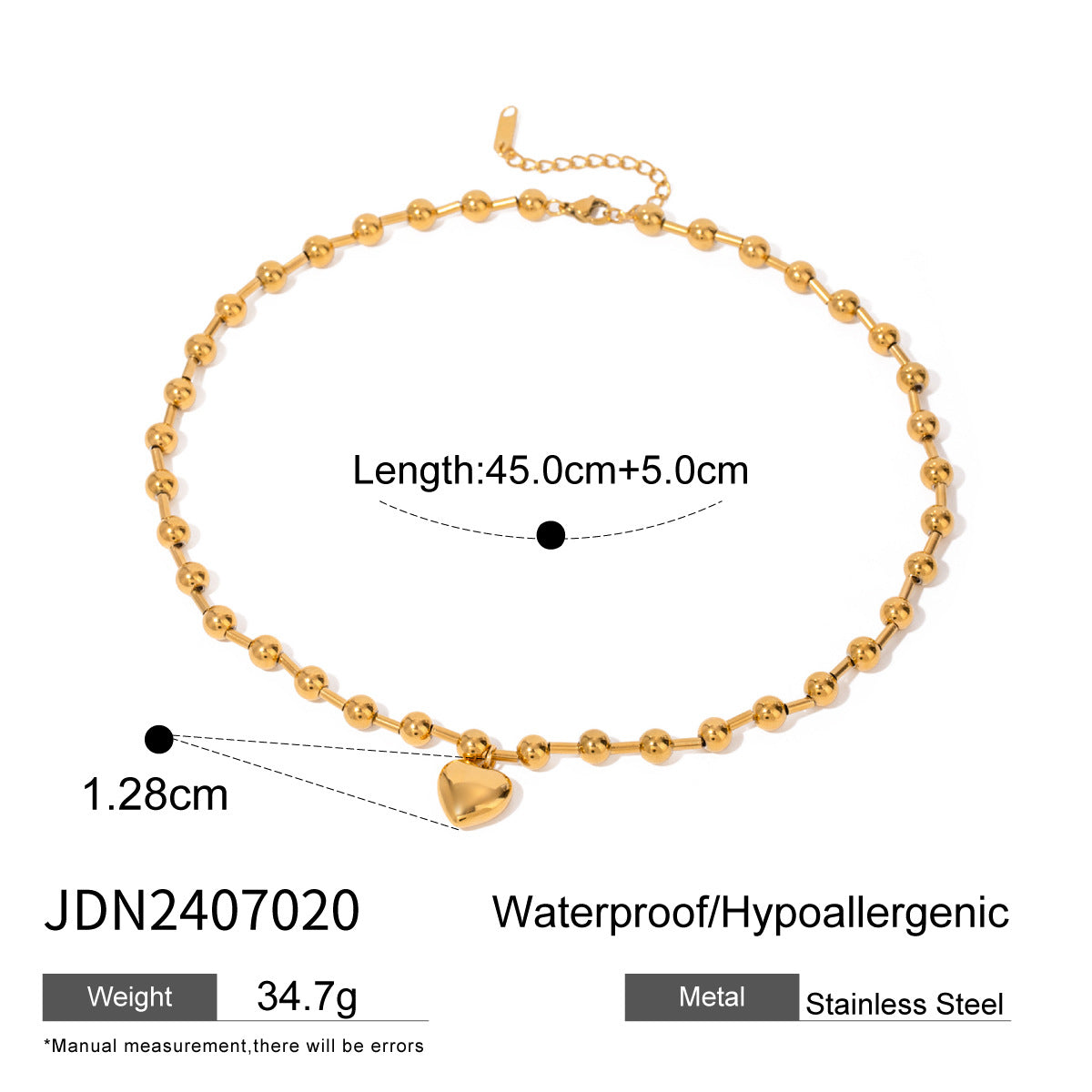 KFX-0975165 Stainless Steel Beaded Love Necklace with 18k Gold Clavicle Chain for Women