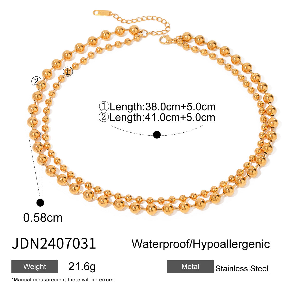 KFX-0975165 Stainless Steel Beaded Love Necklace with 18k Gold Clavicle Chain for Women