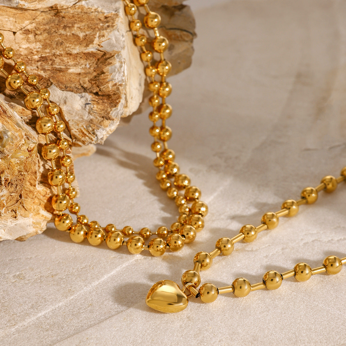 KFX-0975165 Stainless Steel Beaded Love Necklace with 18k Gold Clavicle Chain for Women