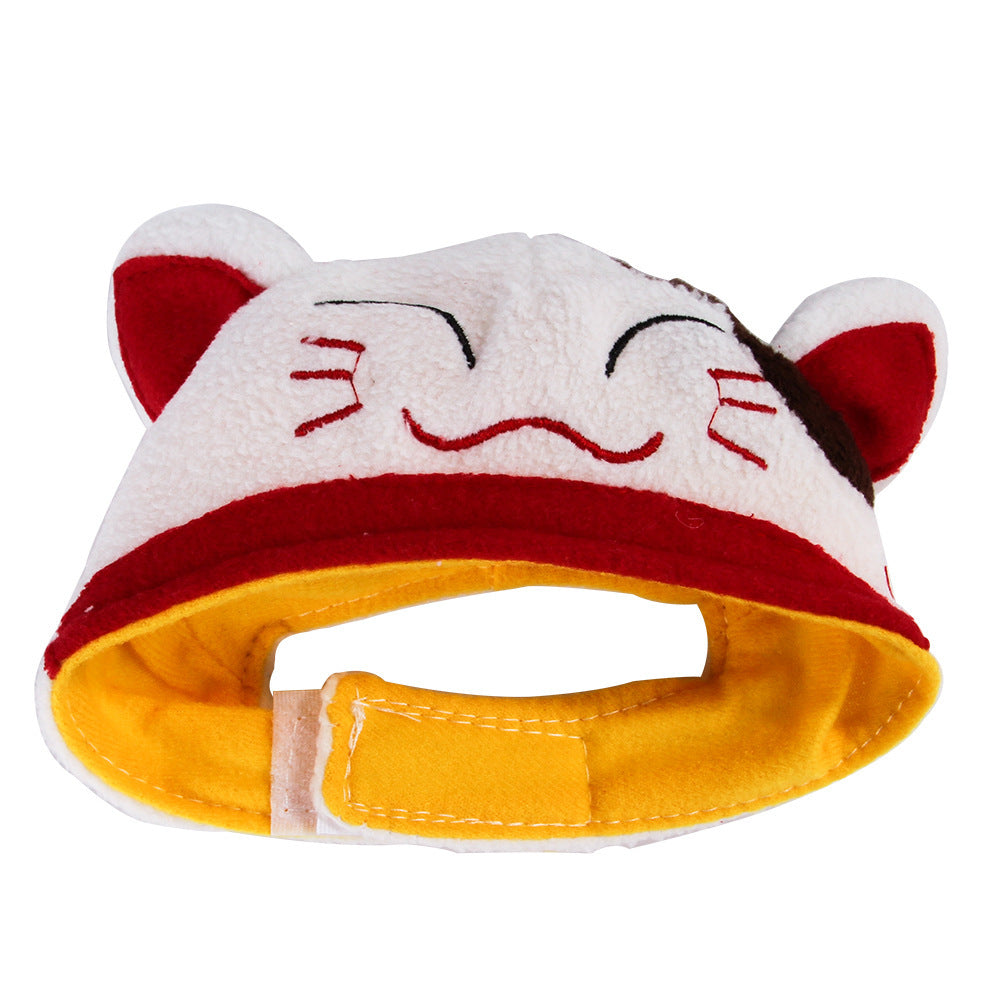 KFX-0977341 Decorative Woolen Pet Caps - Red God of Wealth and White Cat of Wealth for Winter Use