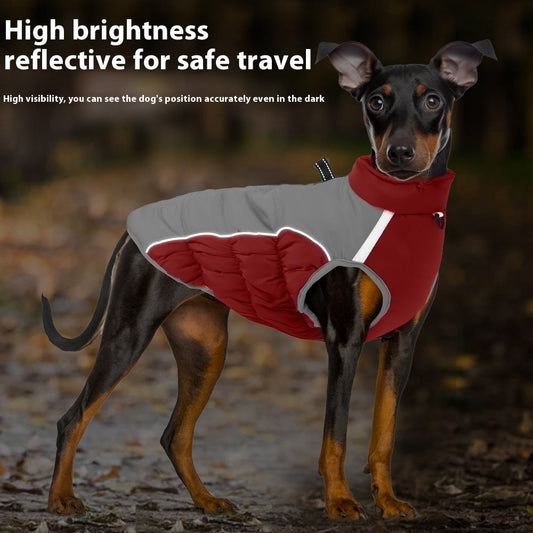 KFX-0978109 Windproof Pet Winter Clothes for Medium and Large Dogs, Cotton Material in Black, Blue, Red, Navy Blue, Sizes XL-6XL