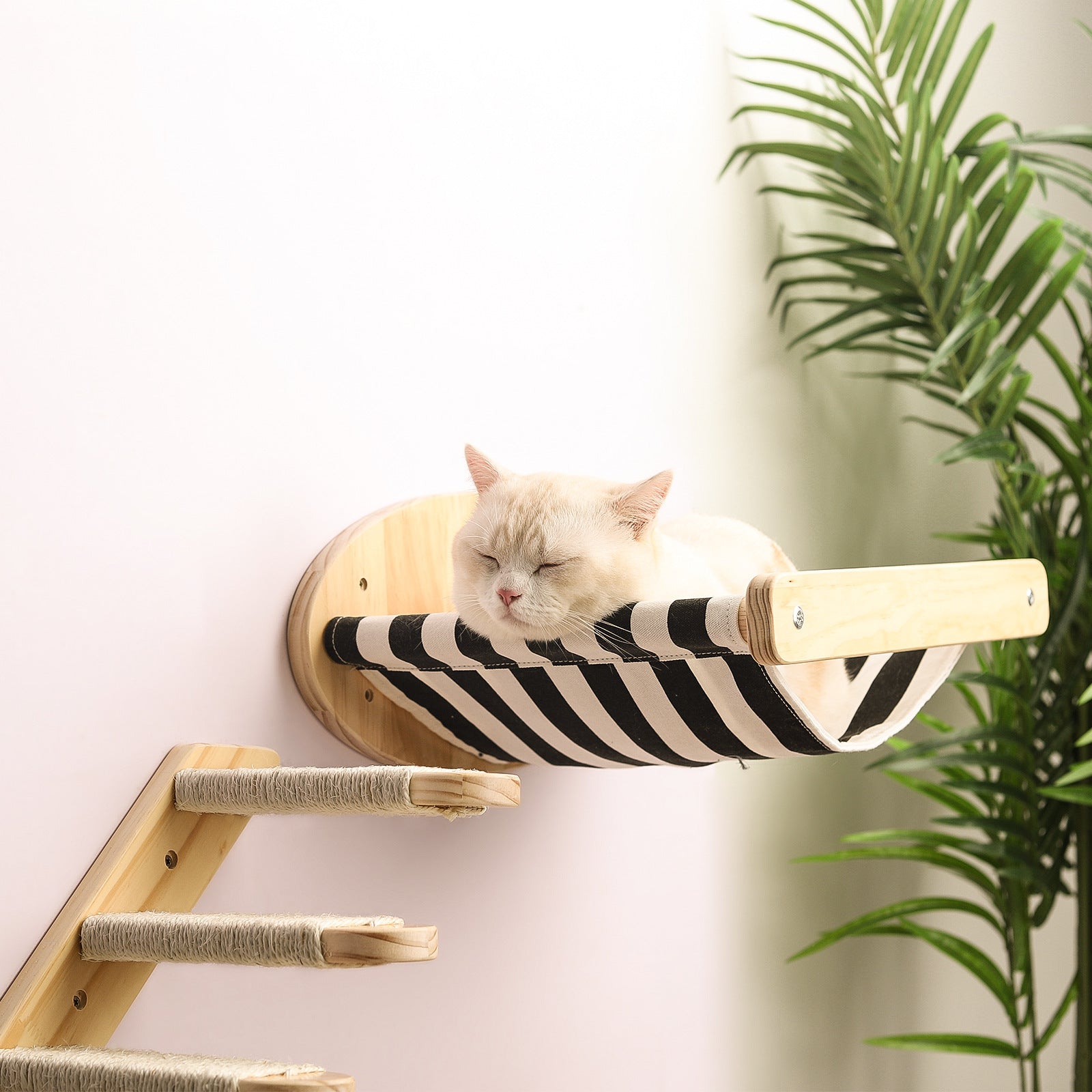 KFX-0978493 Solid Wood Cat Scratching Board with Sisal Column and Hammock - Fashion Minimalist Design