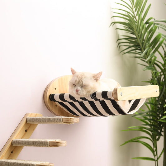 KFX-0978493 Solid Wood Cat Scratching Board with Sisal Column and Hammock - Fashion Minimalist Design