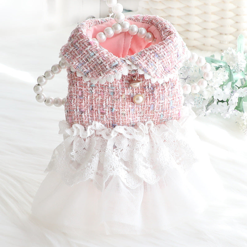 KFX-0978877 Fragrant Lace Tutu Skirt for Small Dogs, Warm Cotton Lining, Various Sizes in Beige, Pink, and Purple